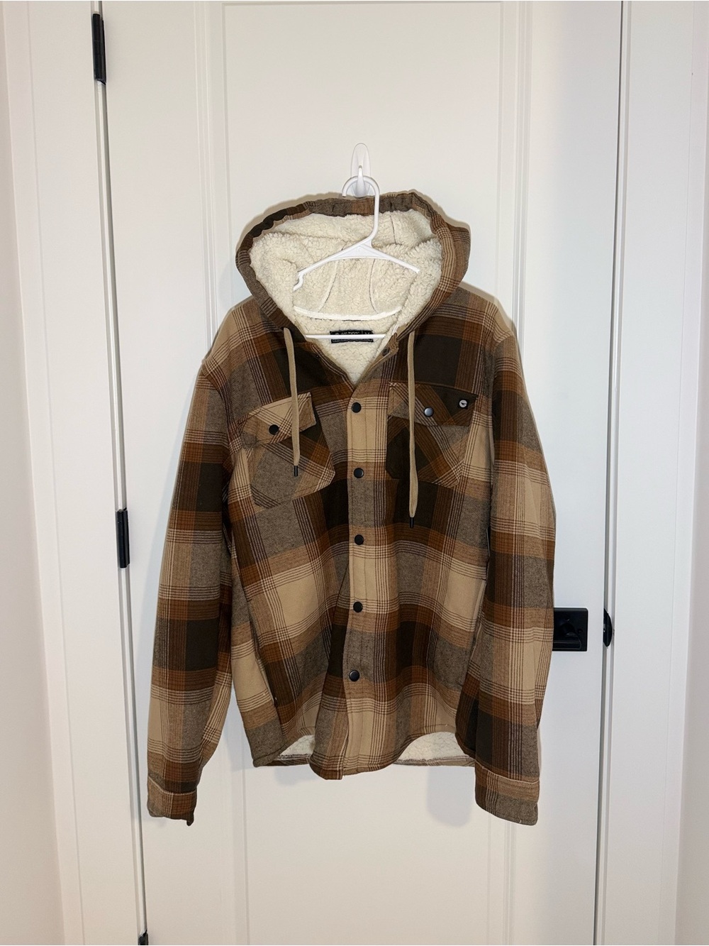 Hi-Tec Brown Plaid Sherpa-Lined Hooded Shirt Jacket